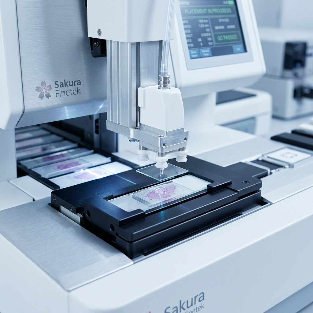 Sistema di montaggio automatico vetrini Sakura Finetek per anatomia patologica
